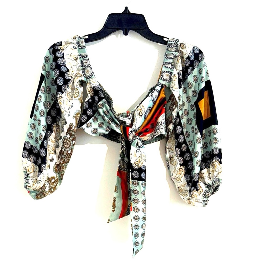 Fashion Nova Emma Scarf Top Size XS Multicolor Patterned Blouse